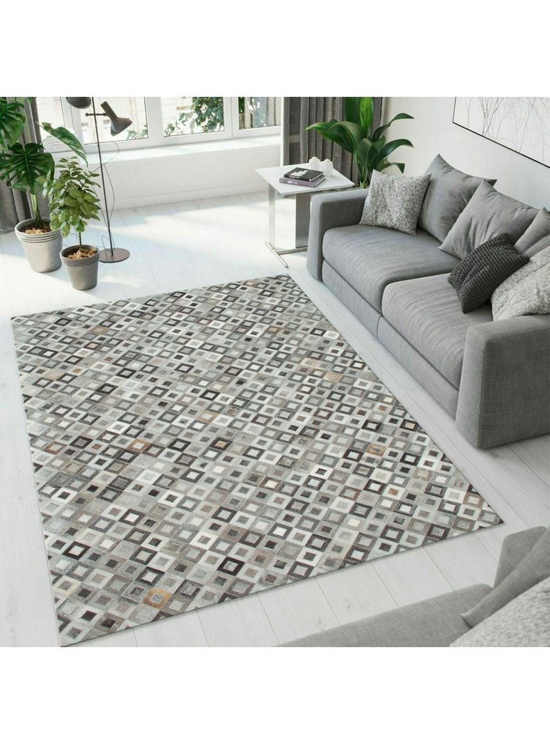 Alfombra Cuero Patch 160x230 cm Gris Natural-2