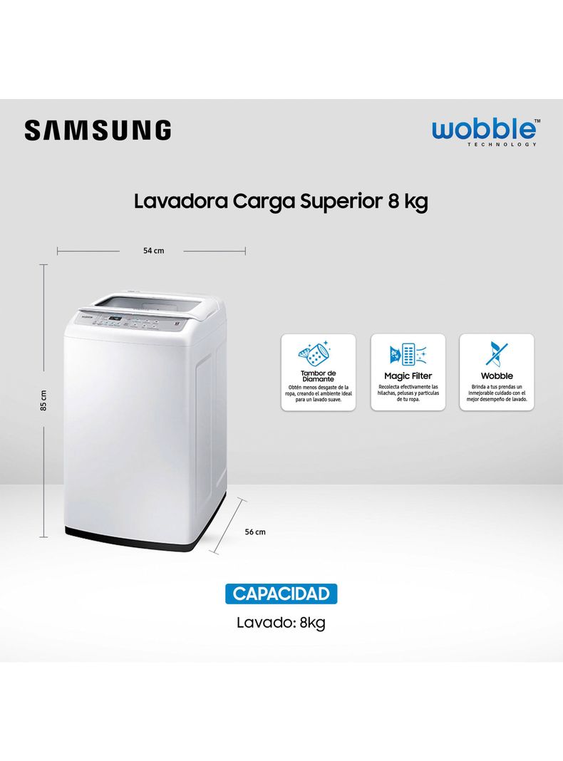Lavadora de Carga Superior 8 Kg Wobble WA80H4200SW1ZS-1