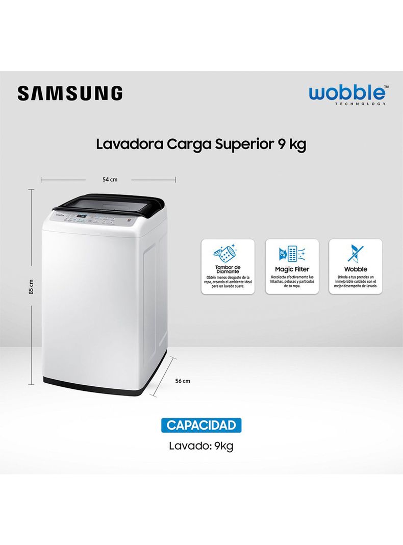 Lavadora de Carga Superior Kg con Wobble WA90H4400SW1ZS