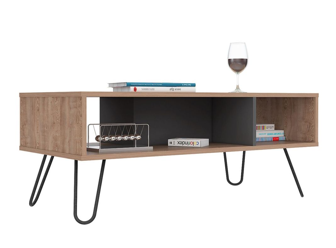 Combo TuHome Muebles Vassel Miel Plomo Biblioteca + Mesa de Centro-7