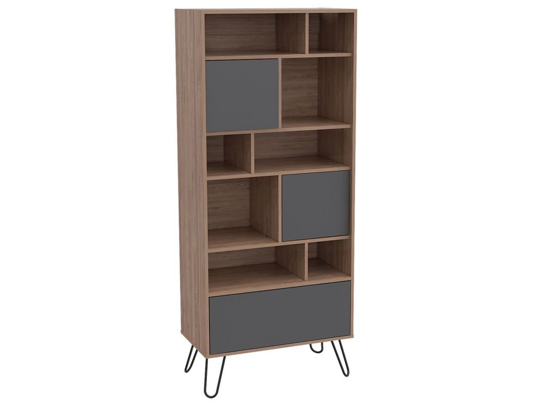 Combo TuHome Muebles Vassel Miel Plomo Biblioteca + Mesa de Centro-6