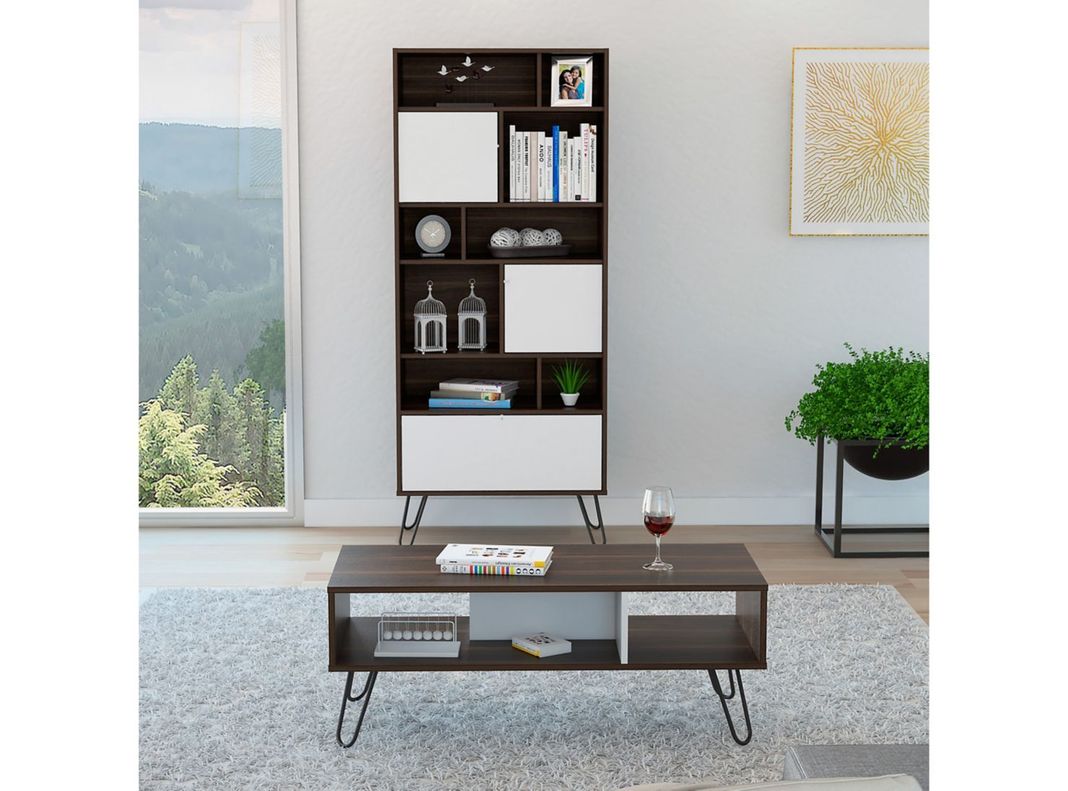 Combo Muebles Vassel Habano Blanco Biblioteca + Mesa de Centro TuHome-1