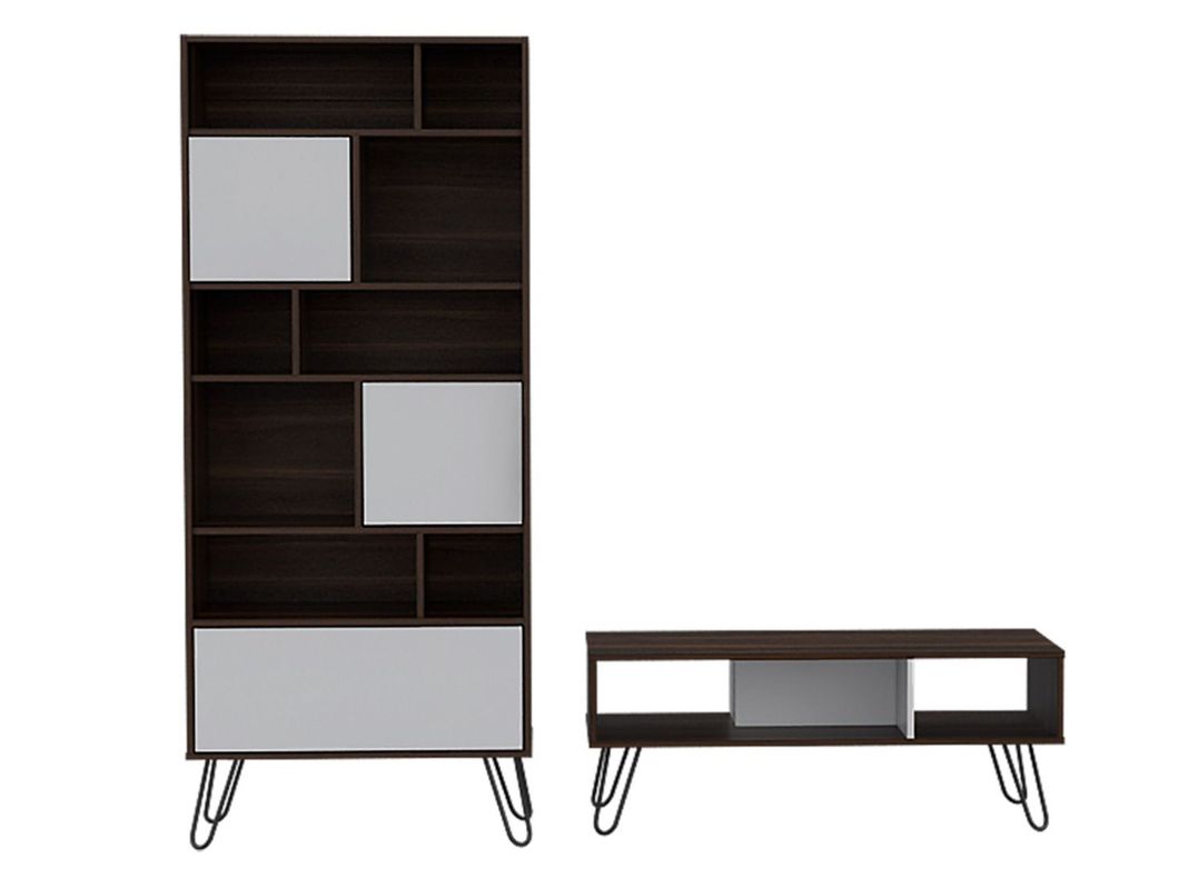 Combo Muebles Vassel Habano Blanco Biblioteca + Mesa de Centro TuHome-0
