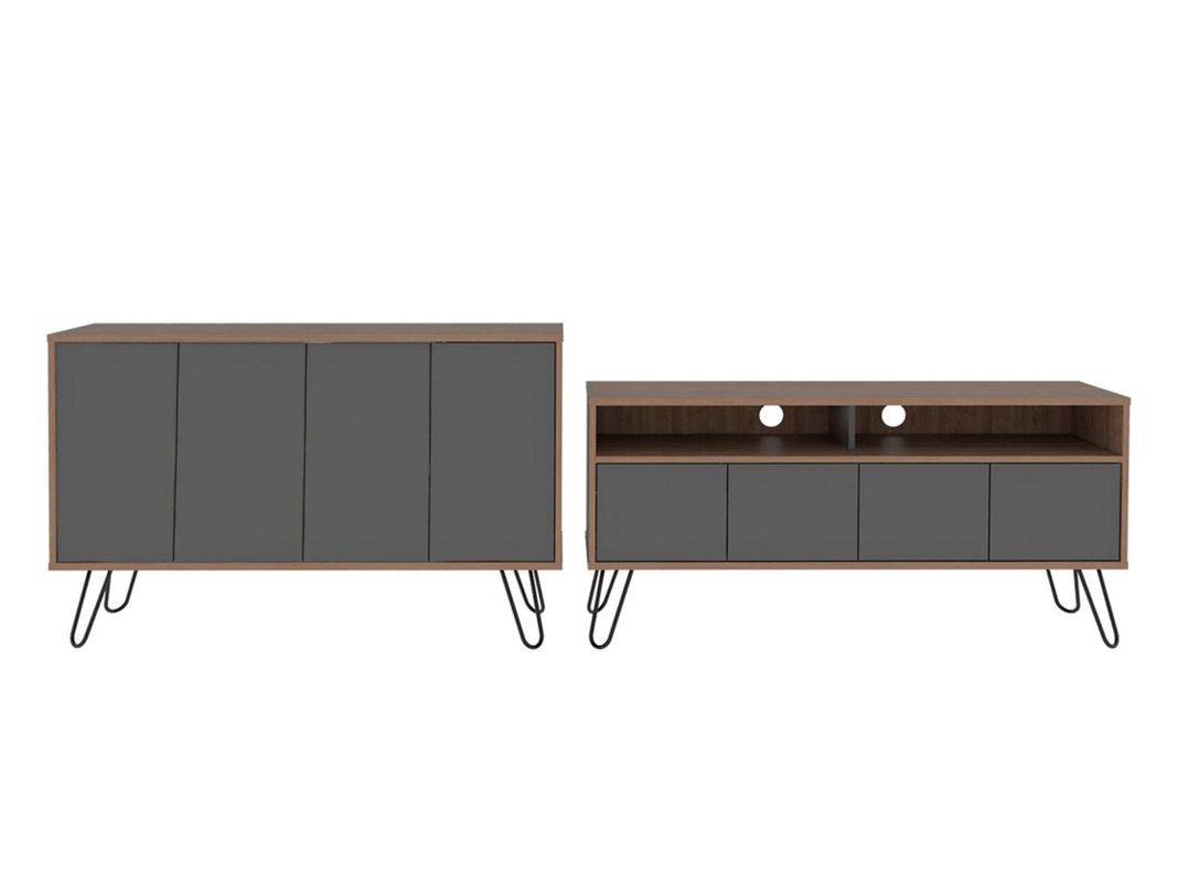 Combo Muebles Vassel Miel Plomo Buffet + Rack TV 55" TuHome-0