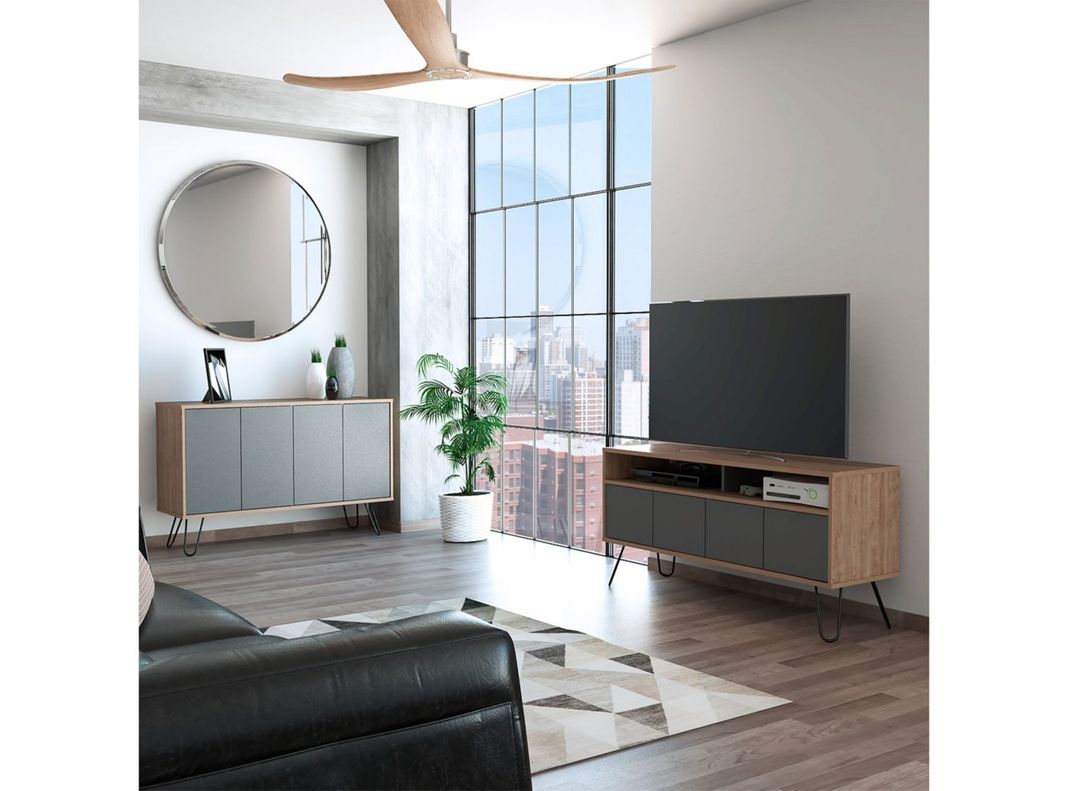 Combo Muebles Vassel Miel Plomo Buffet + Rack TV 55" TuHome-5