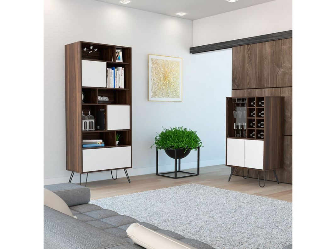 Combo Muebles Vassel Habano Blanco Biblioteca + Bar TuHome-5