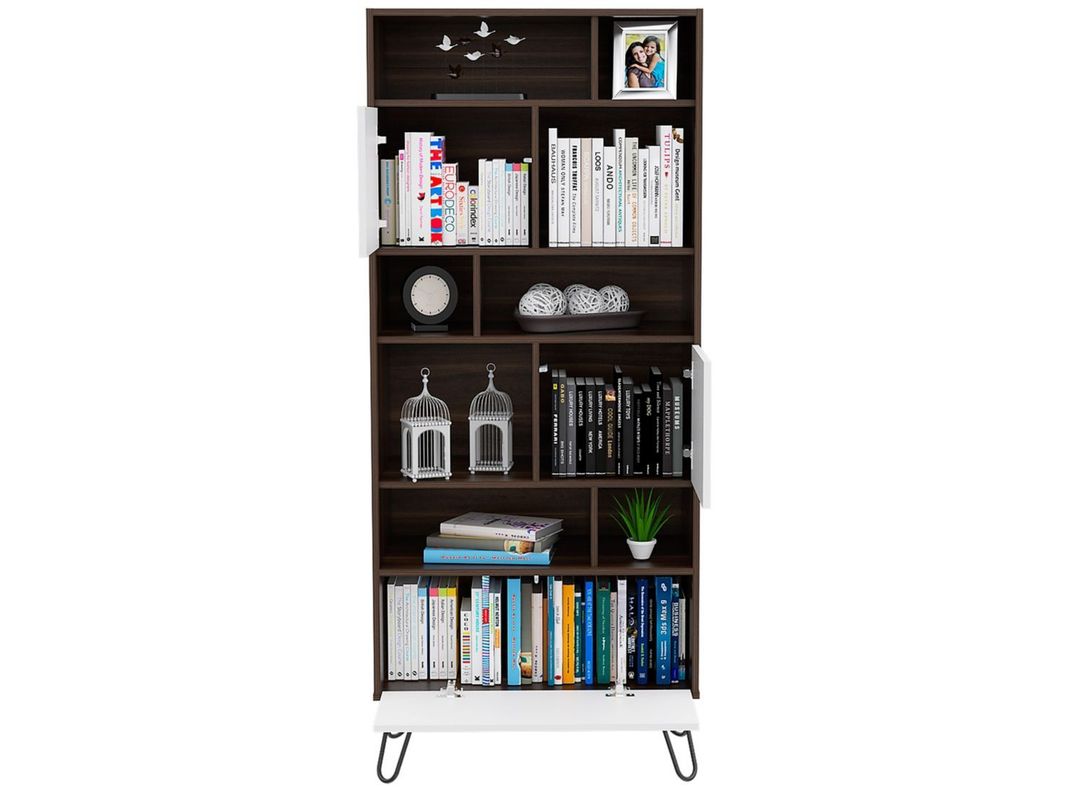 Combo Muebles Vassel Habano Blanco Biblioteca + Bar TuHome-6