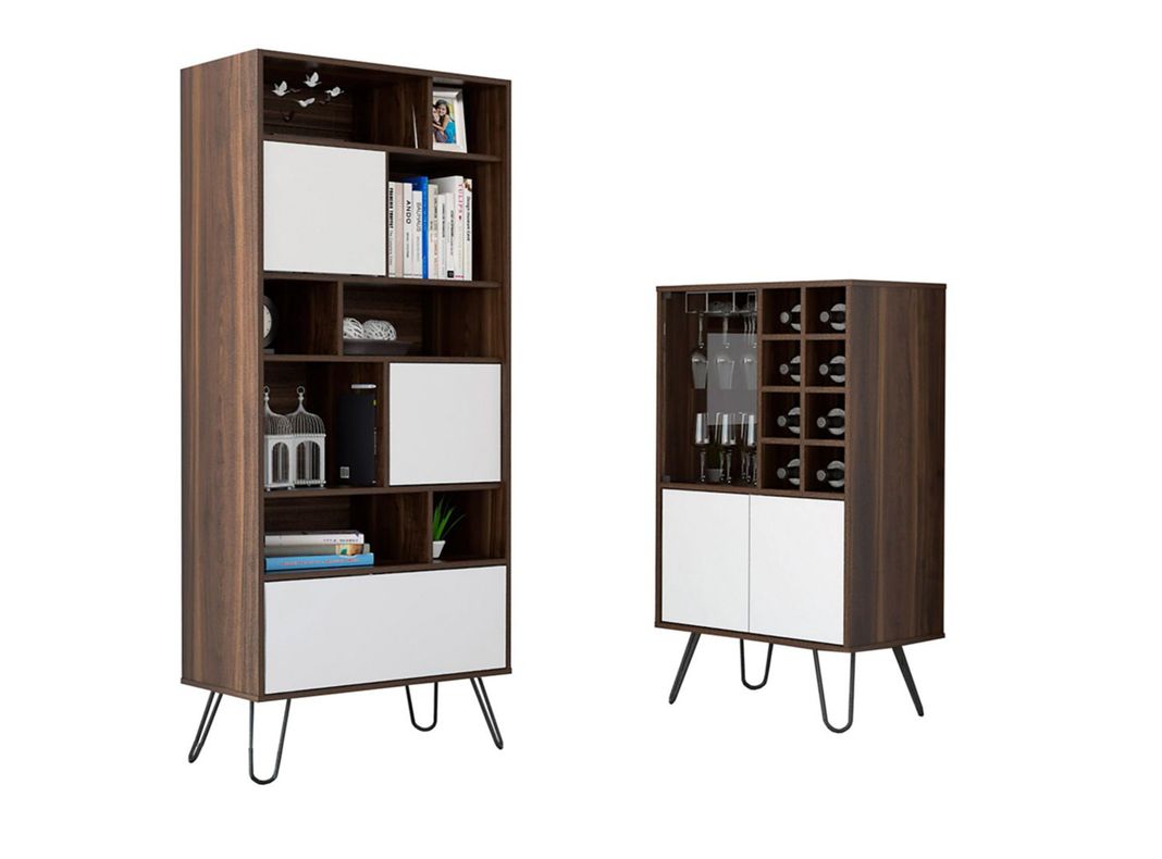 Combo Muebles Vassel Habano Blanco Biblioteca + Bar TuHome-0