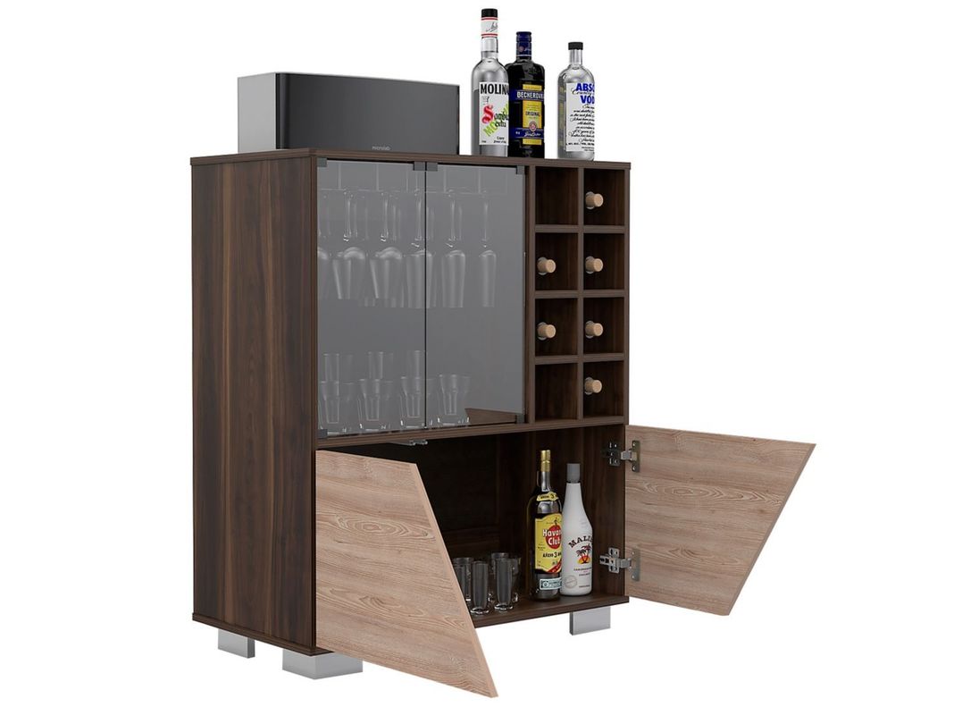 Combo Muebles Fraktal Habano Miel Biblioteca + Bar TuHome-7