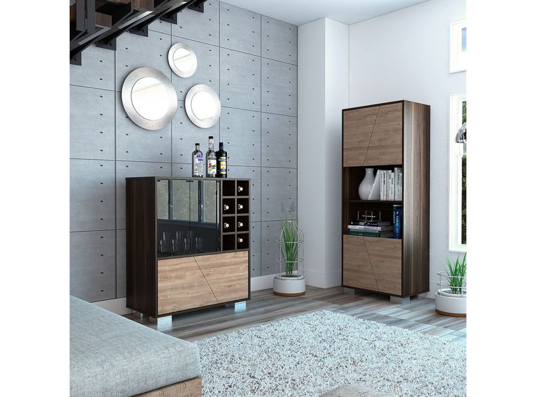 Combo Muebles Fraktal Habano Miel Biblioteca + Bar TuHome-5
