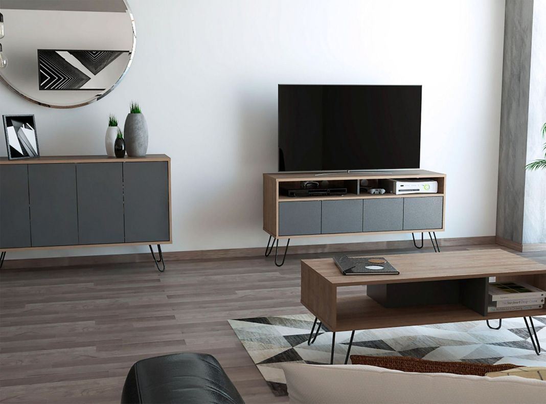 Combo Muebles Vassel Miel Plomo Buffet + Rack TV + Mesa de Centro TuHome-0