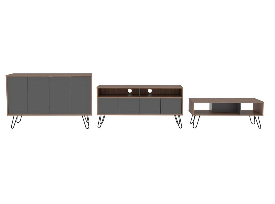 Combo Muebles Vassel Miel Plomo Buffet + Rack TV + Mesa de Centro TuHome-7