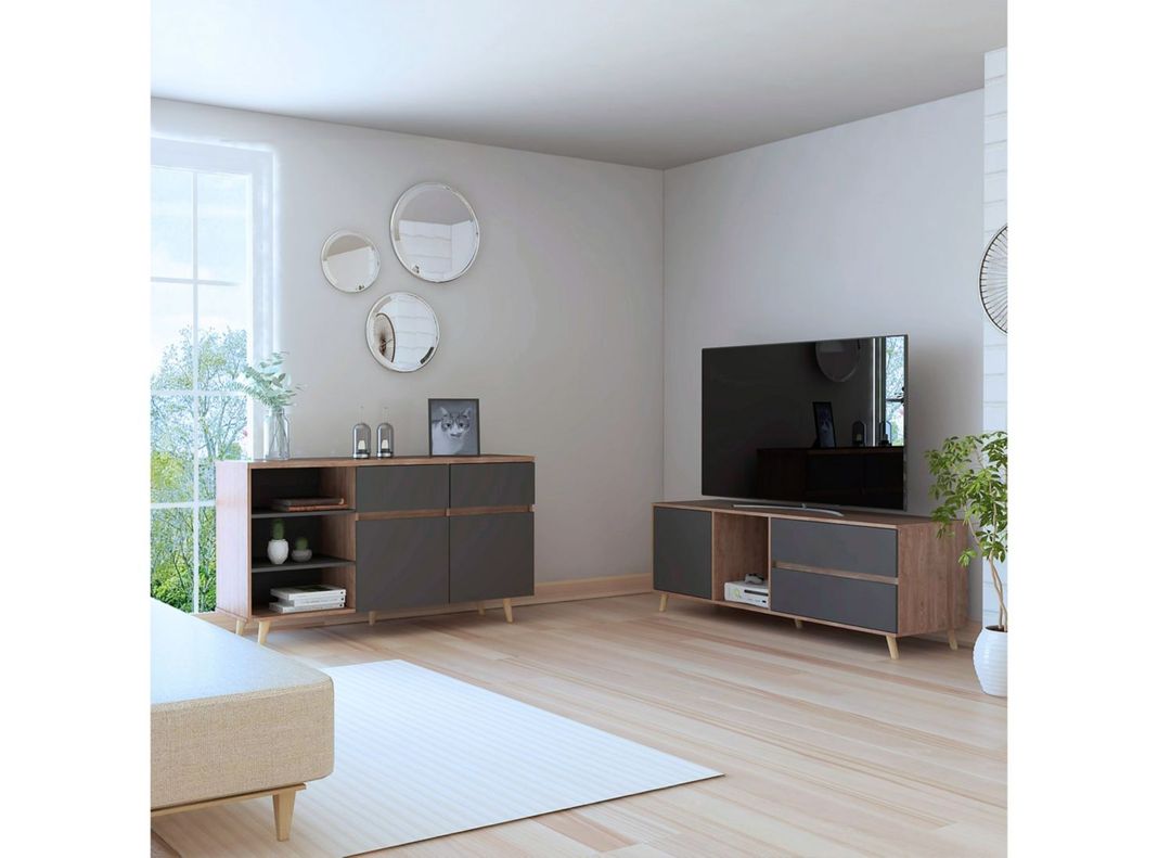 Combo TuHome Muebles Salem Miel Plomo Buffet + Rack TV 60"-5