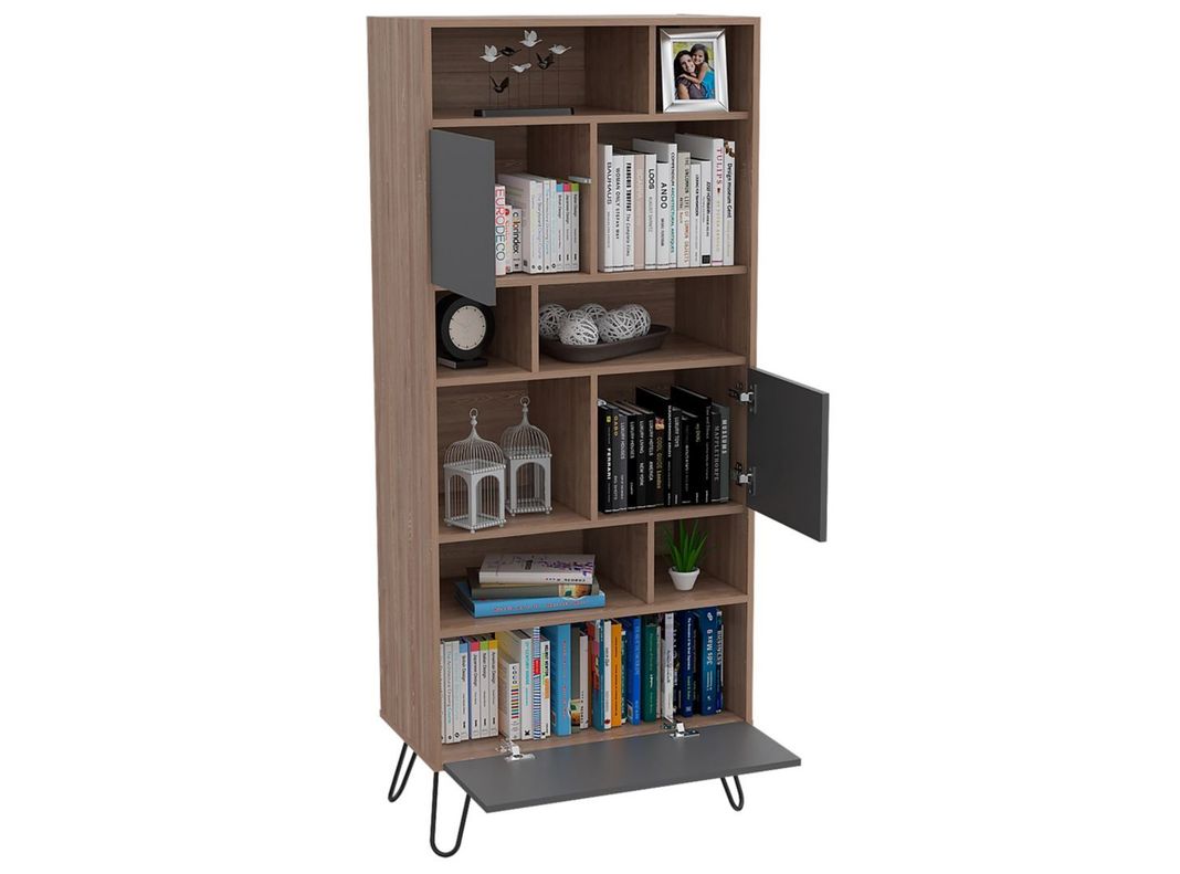 Combo Muebles Vassel Miel Plomo Biblioteca + Rack TV + Mesa de Centro TuHome-8