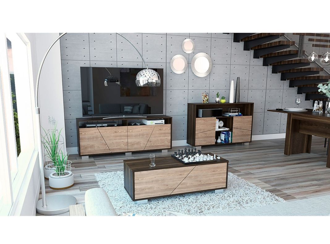 Combo Muebles Fraktal Habano Miel Arrimo + Rack TV + Mesa Centro TuHome-7