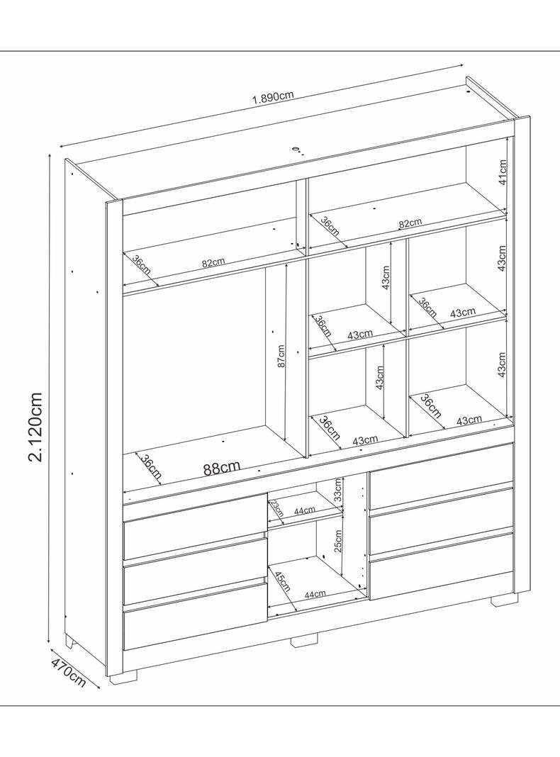 Clóset Arbo 2 Puertas 6 Cajones 1 Zapatera Amendoa-1