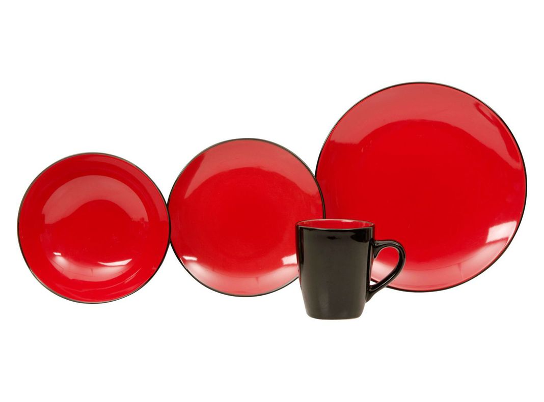 Set Vajilla 24 Piezas Rojo Negro Cerámica-0