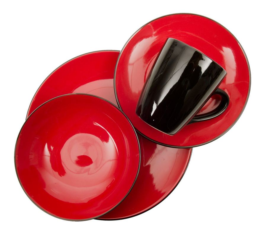 Set Vajilla 24 Piezas Rojo Negro Cerámica-1