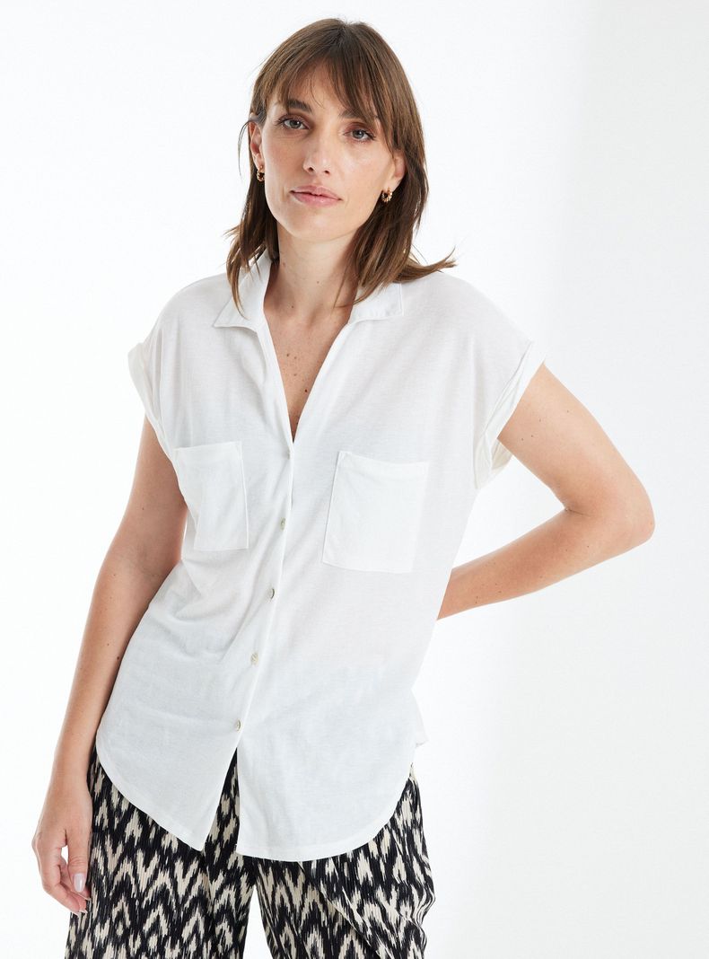 Blusa De Piqué Con Bolsillos