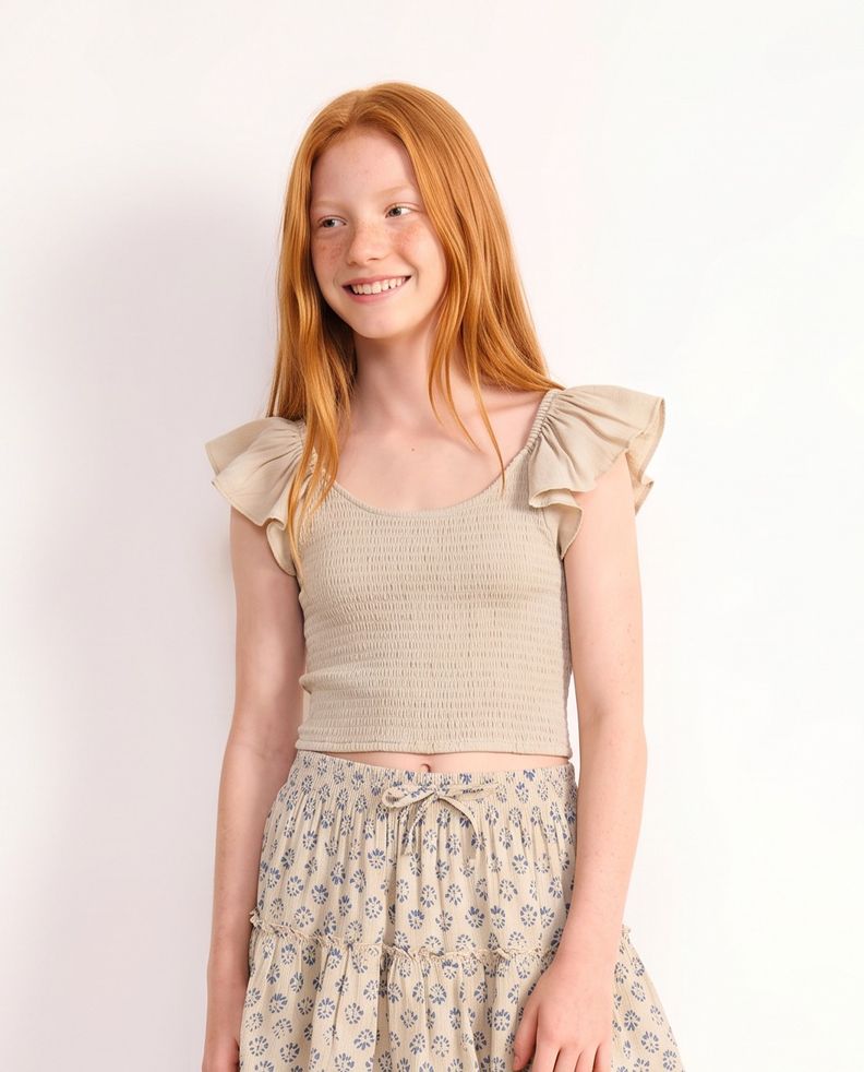 Blusa Textura Panal Manga Vuelo Grande