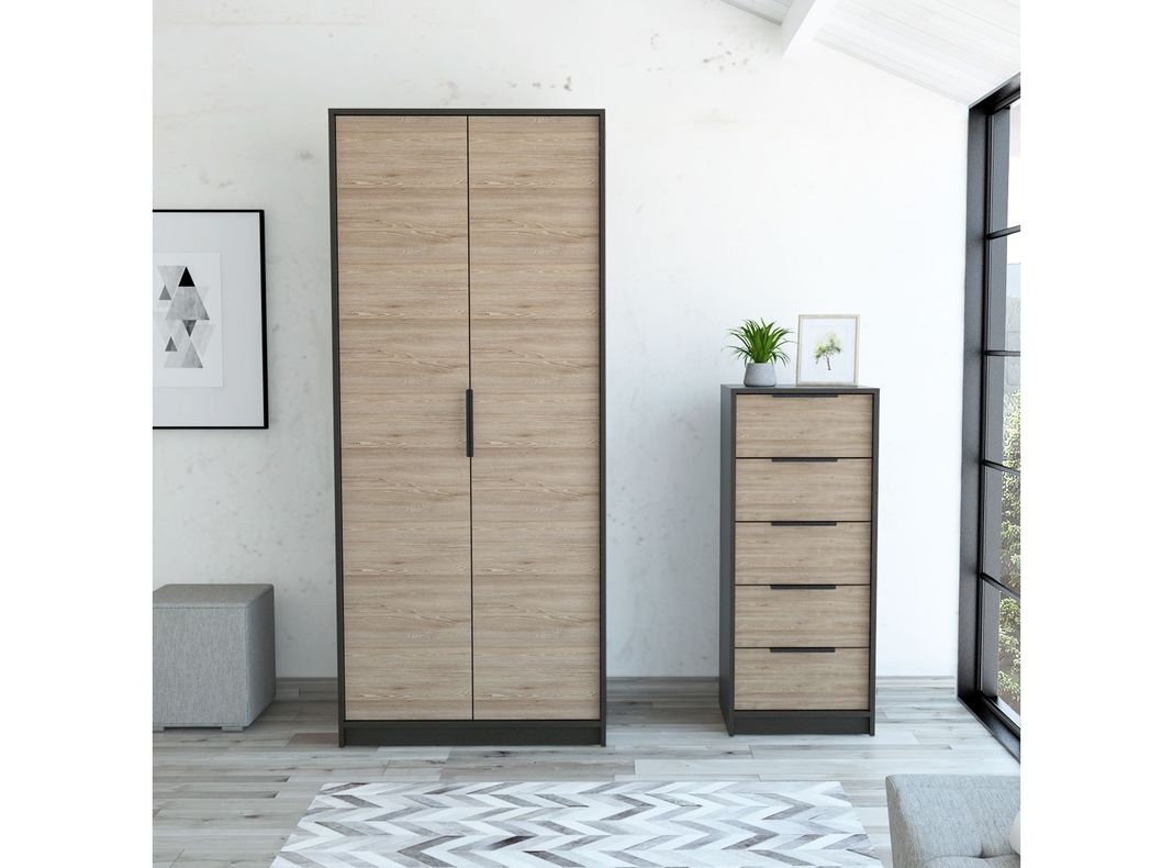 Combo Dormitorio Kaia Wengue Miel: Cómoda 5C + Clóset 2P-1