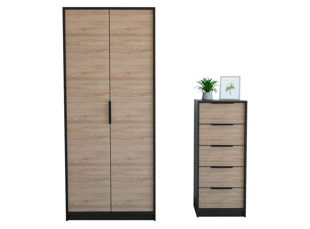 Combo Dormitorio Kaia Wengue Miel: Cómoda 5C + Clóset 2P-0