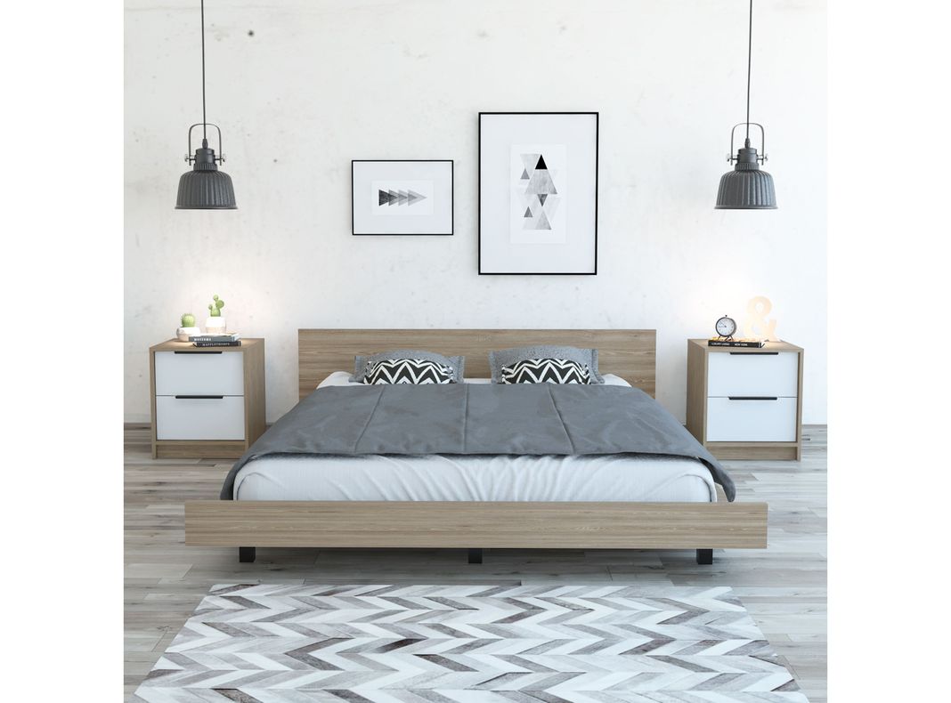 Combo Dormitorio Kaia Miel Blanco: Cama 2 Plazas + Velador-1