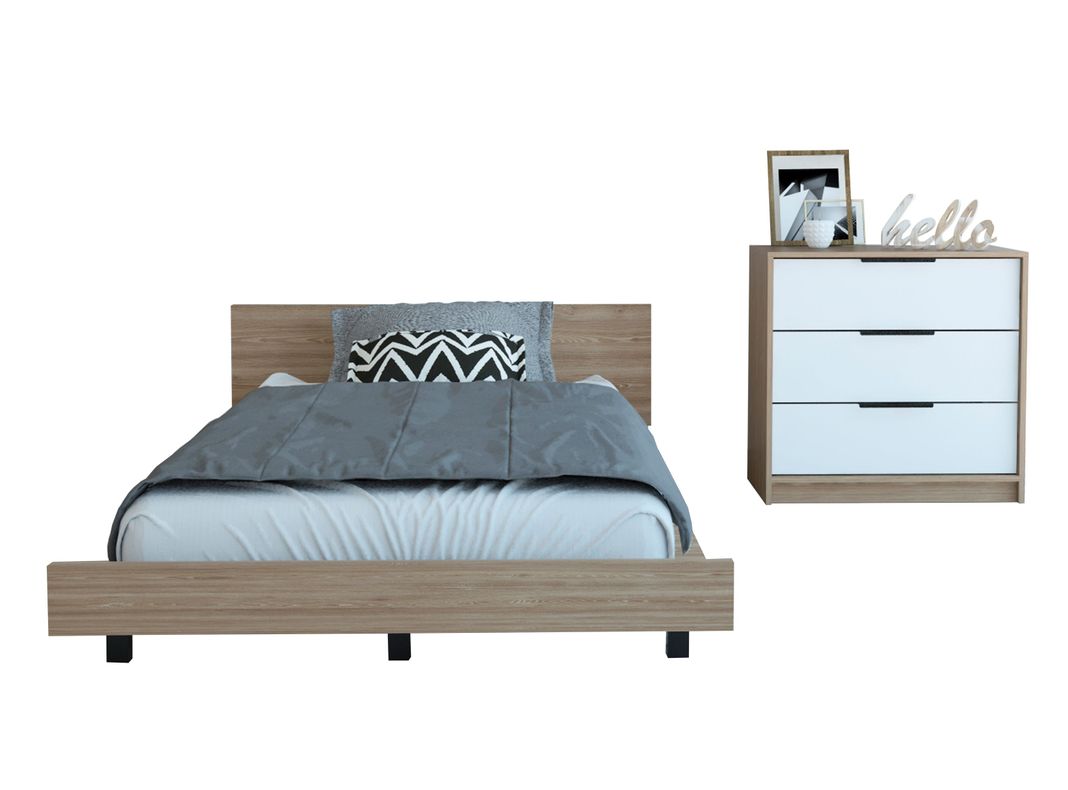 Cama 1.5 Plazas + Cómoda 3C Kaia Miel Blanco-0
