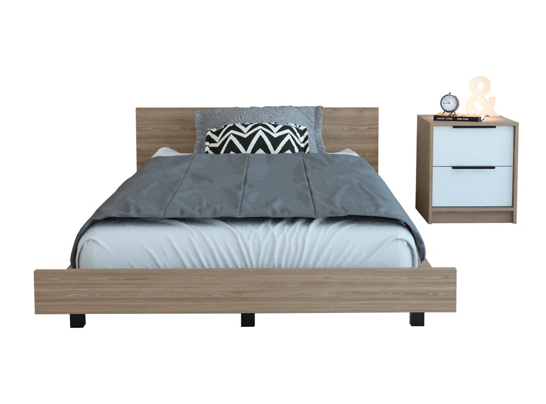 Combo Dormitorio Kaia Miel Blanco: Cama 1.5 Plazas + Velador-0