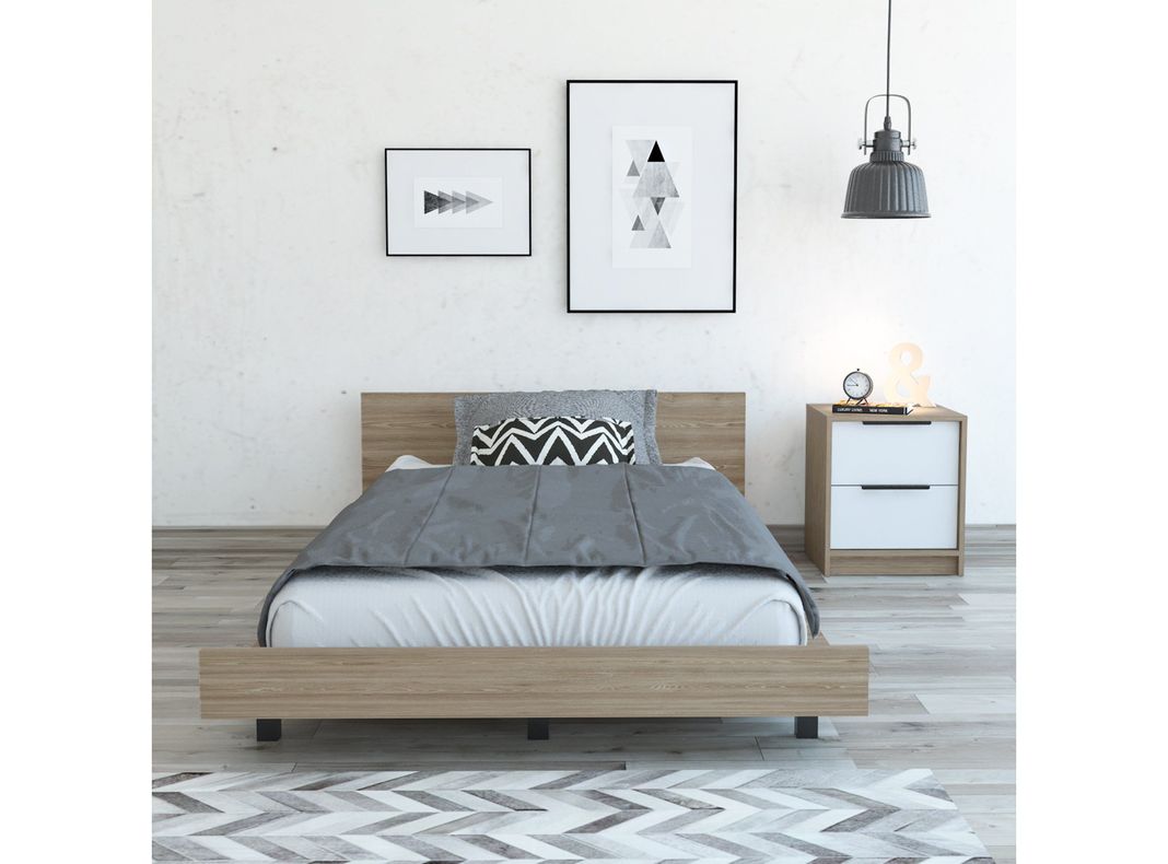 Combo Dormitorio Kaia Miel Blanco: Cama 1.5 Plazas + Velador-1