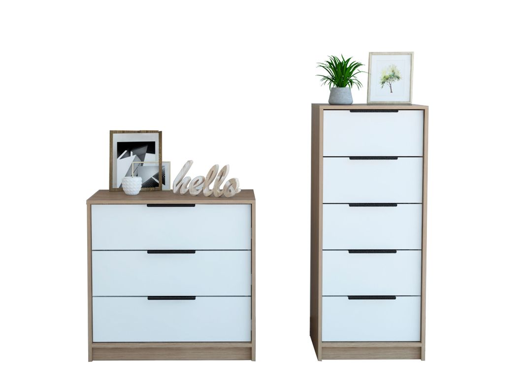 Combo Dormitorio Kaia Miel Blanco: Cómodas 3C y 5C-0