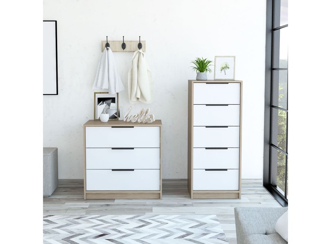 Combo Dormitorio Kaia Miel Blanco: Cómodas 3C y 5C-1