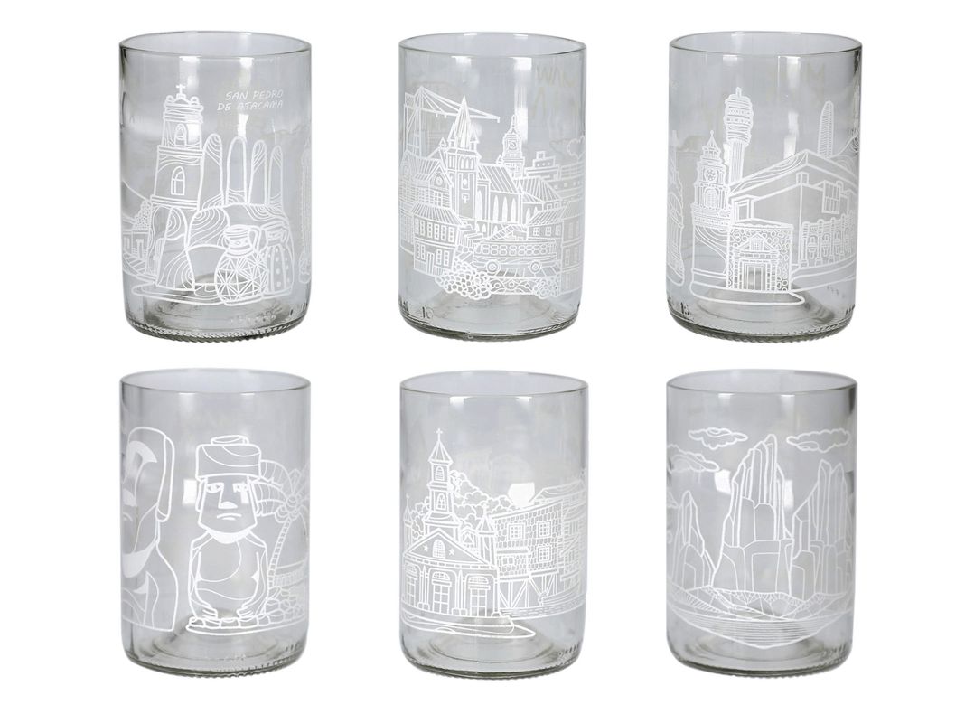 Pack Mawka 6 Vasos Reciclados Destinos Turísticos de Chile-0