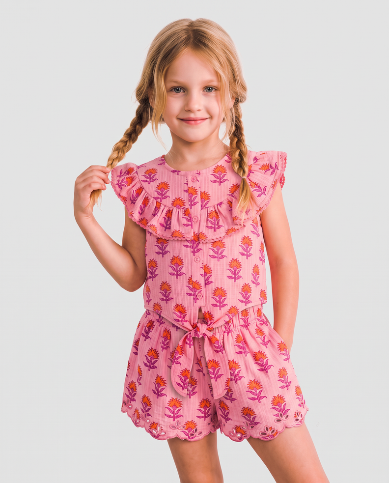 Blusa Full Estampada Elasticada con Volante y Amarra