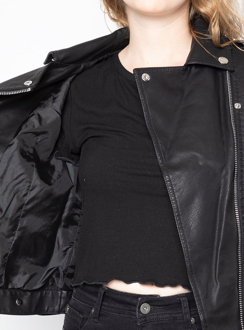 Chaqueta Biker Negra Cuero Sintético-2