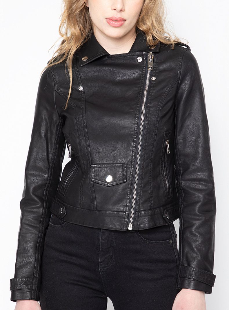 Chaqueta Biker Negra Cuero Sintético-0