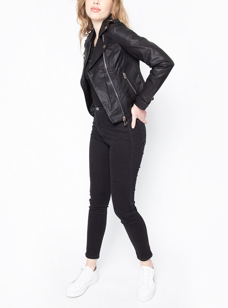 Chaqueta Biker Negra Cuero Sintético-3