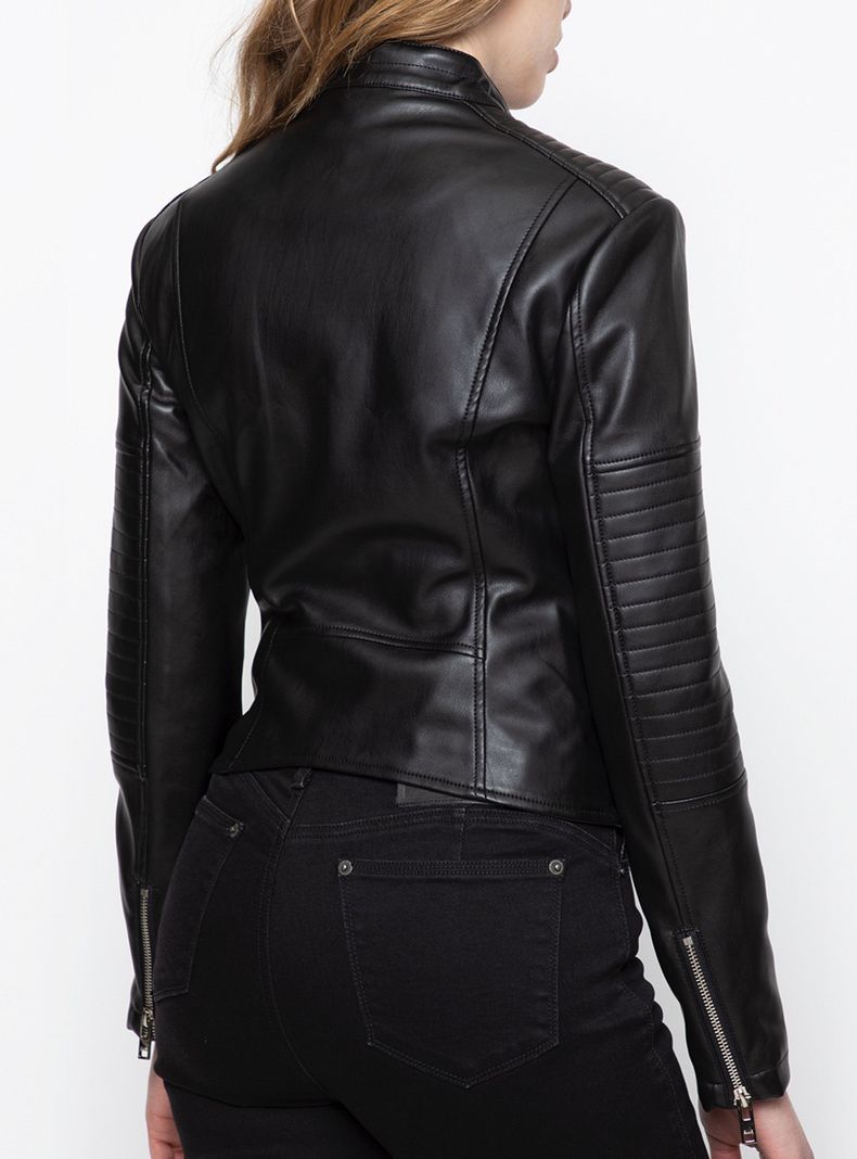 Chaqueta Moto Negra Cuero Sintético-1