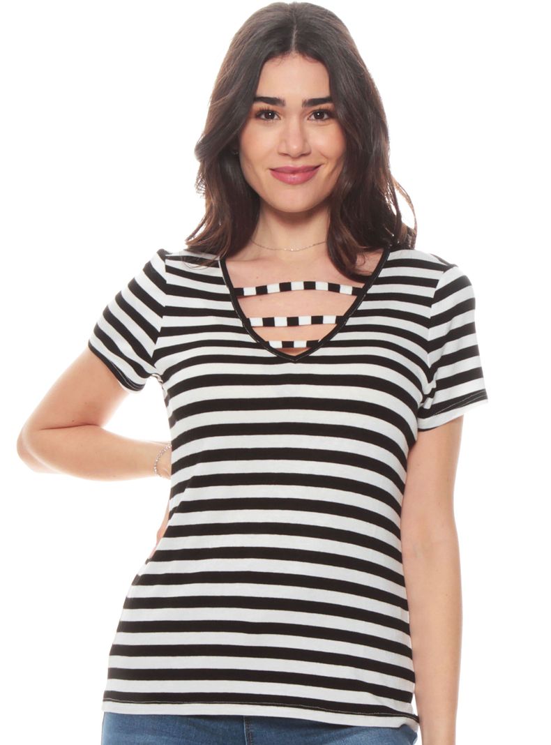 Polera Listada Escote V-0