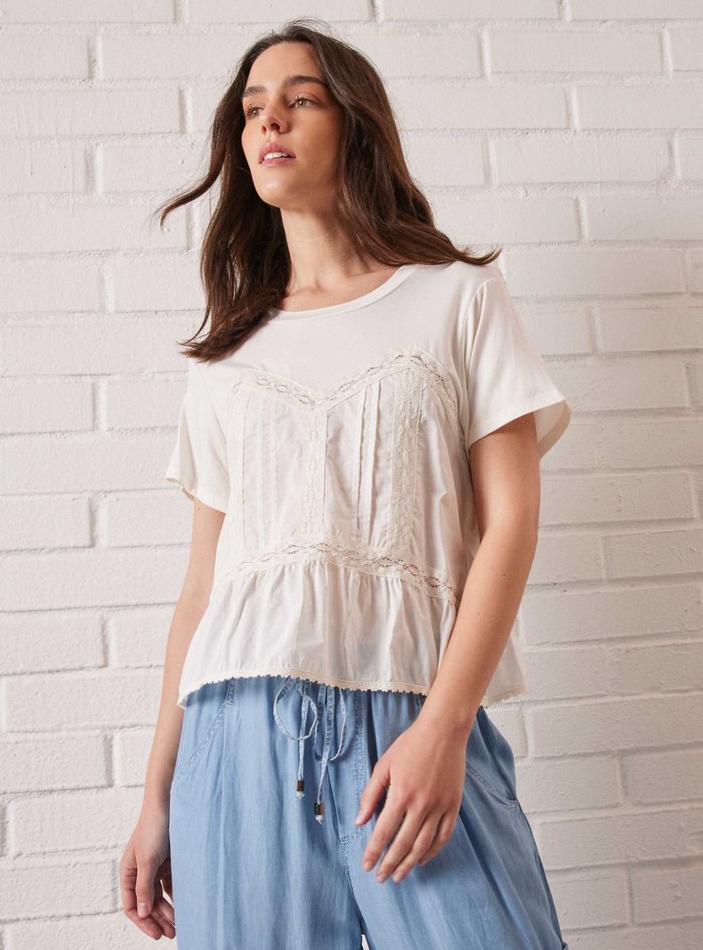 Polera  Diseño Corsé con Mezcla De Telas y Encaje-0