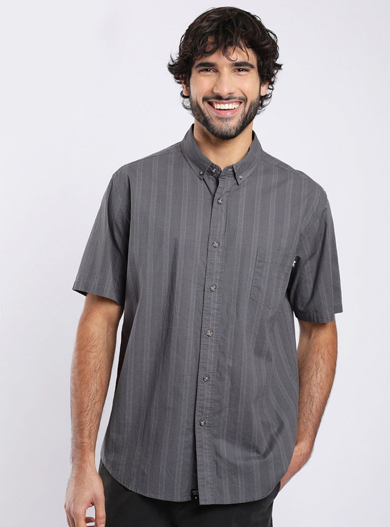 Camisa MC Texture Military Gris Poliéster Reciclado-0