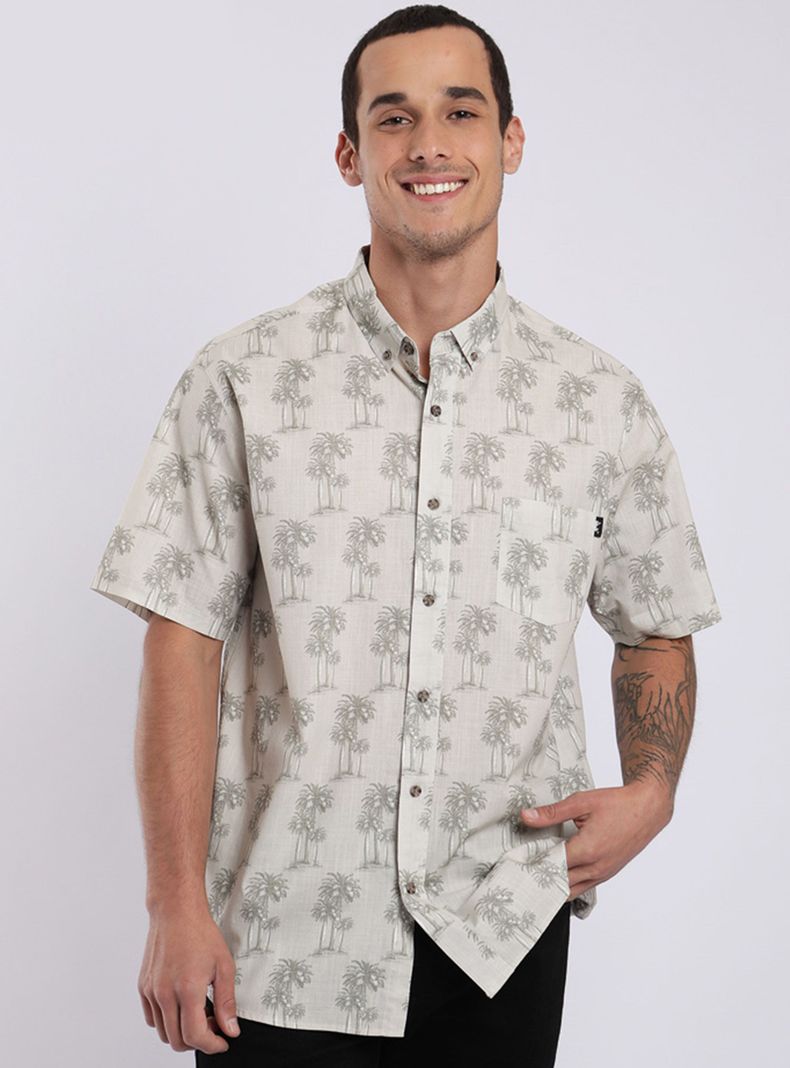 Camisa Manga Corta Palms Sepia Algodón Orgánico-0
