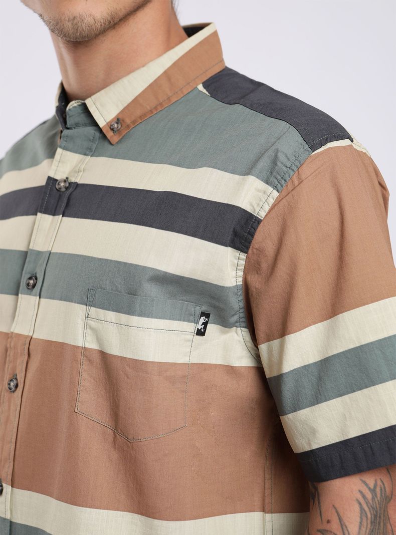 Camisa Manga Corta Texture Stripes Camel-2