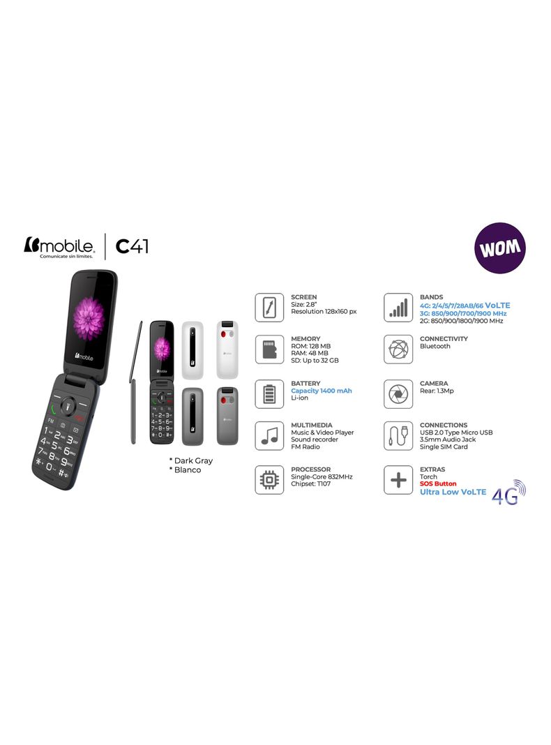 Celular Básico Bmobile C41 Negro WOM Bmobile