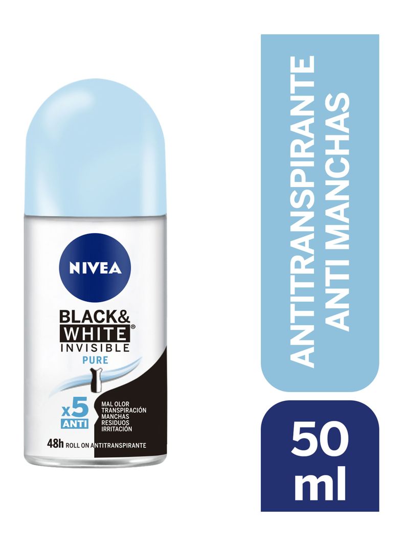 Desodorante Nivea Mujer Invisible Black&White Pure Roll On 50 ml-0