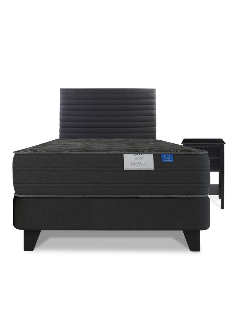 Cama Europea Black 1.5 Plazas + Respaldo Modern + Velador Rover-1