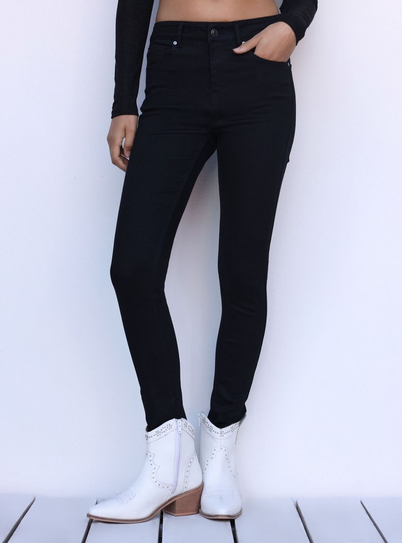 Jeans Skinny Fit Denim Tiro Alto Clásico-0