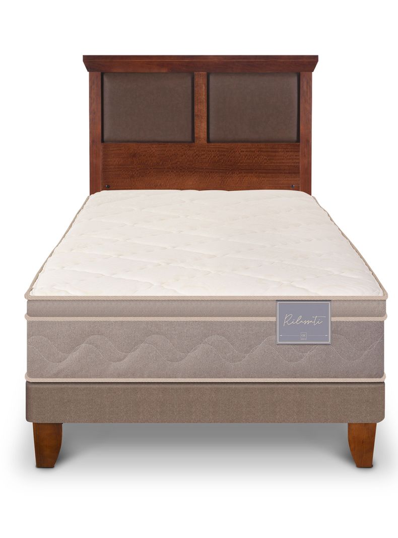 Cama Europea Rilassati 1.5 Plazas + Respaldo Torino Caramelo-2