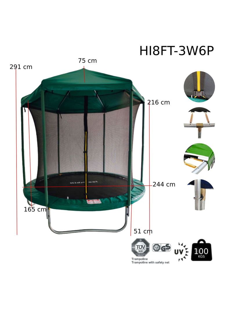 Cama Elástica Verde con Techo 8 Pies-1