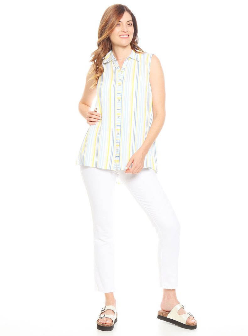 Blusa Sin Manga Listada Abotonada Cuello Camisero-3
